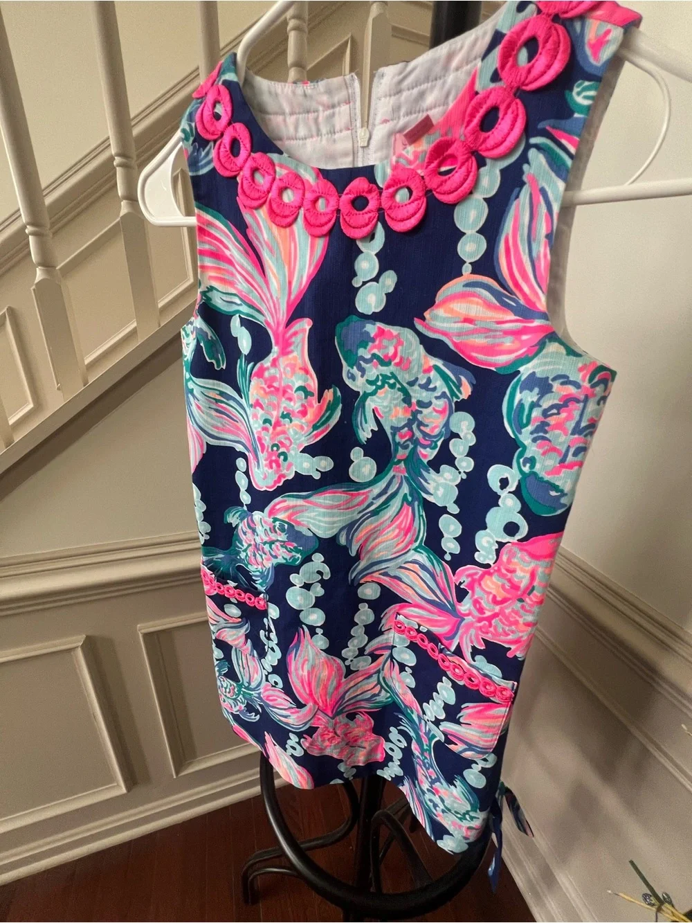 Lilly Pulitzer Navy Tank Dress with Pink & Aqua Floral Trim